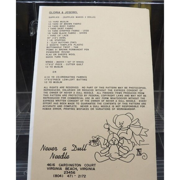 Gloria & Jesebel 27" Cloth Doll Pattern By Never A Dull Needle, by Jo Gummere, @ - Picture 3 of 3